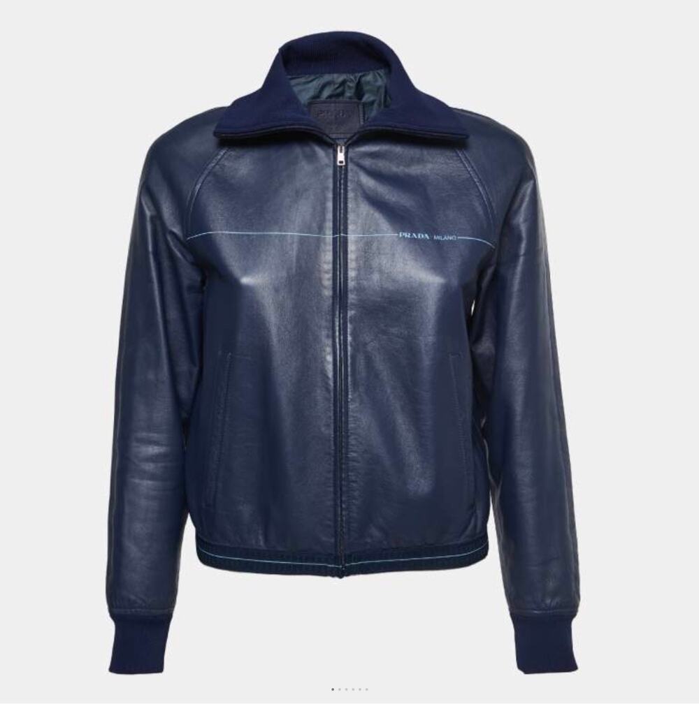 Prada Blue Lambskin Leather Zip-Up